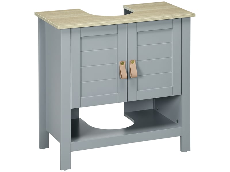  Meuble sous lavabo gris à 2 portes, découpe en u, étagère réglable, 60 x 30 x 60 cm  - Conforama A