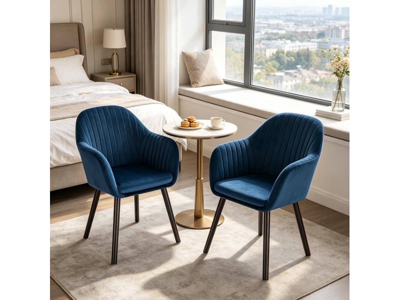  Lot de 2 chaises de salle à manger en velours bleu avec accoudoirs, style scandinave pour votre intérieur  - Conforama B