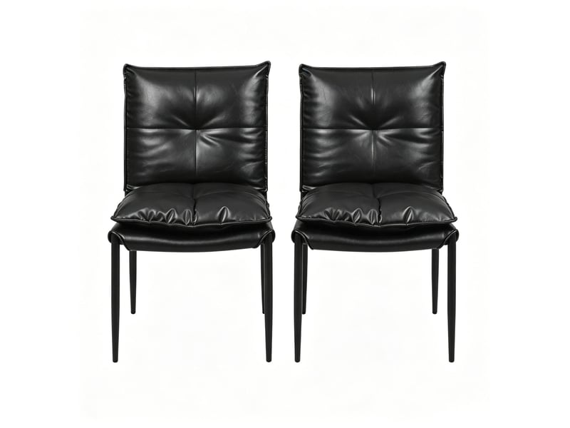  Lot de 2 chaises de salle à manger noires avec dossier ergonomique et pieds en métal  - Conforama A