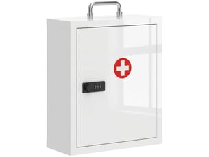 Armoire à pharmacie murale avec serrure à combinaison, 3 niveaux, armoire de premiers secours verrouillable en acier, blanche