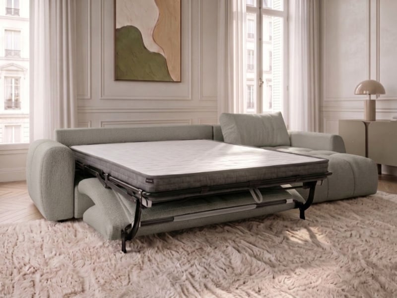 Bobochic canapé d'angle réversible convertible coffre fuji ouverture express tissu chiné gris clair réversible FUJI - Conforama D