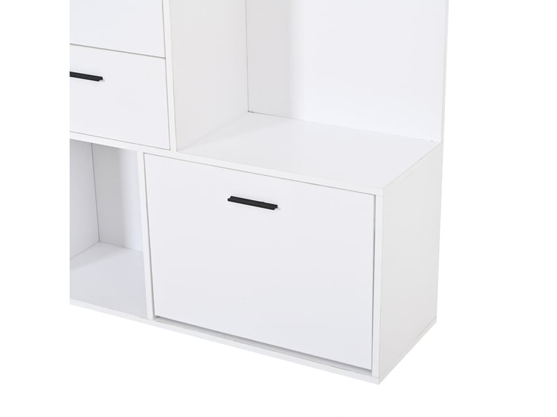 Portemanteau, portant à vêtements, banc à chaussures, armoire, 2 tiroirs, 3 crochets pour vestes, chapeaux, un miroir en verre, à côté de trois N625P446806807W - Conforama D