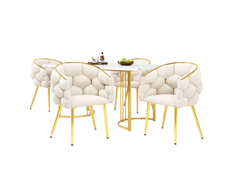  Ensemble table et chaises avec 4 chaises pour salle à manger, plateau effet marbre, en mdf métal velours multicolore  - Conforama A