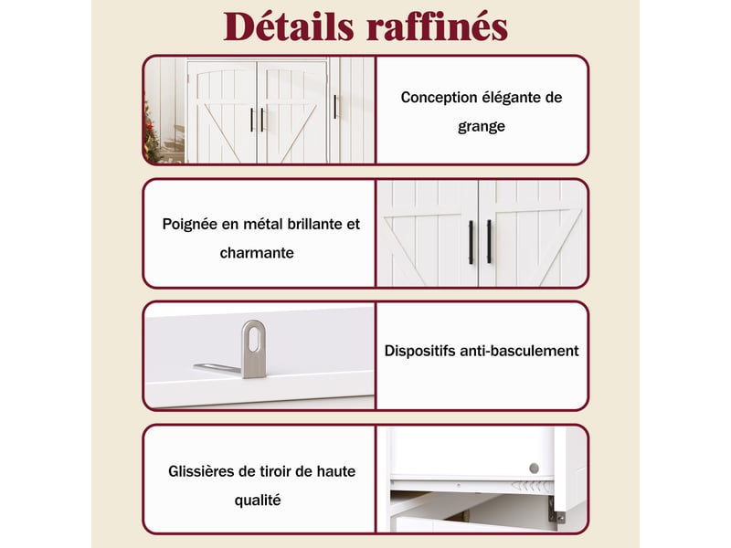  Meuble de cuisine muvano, buffet haut de cuisine blanc, led et prises, 110 × 38 × 180 cm  - Conforama R