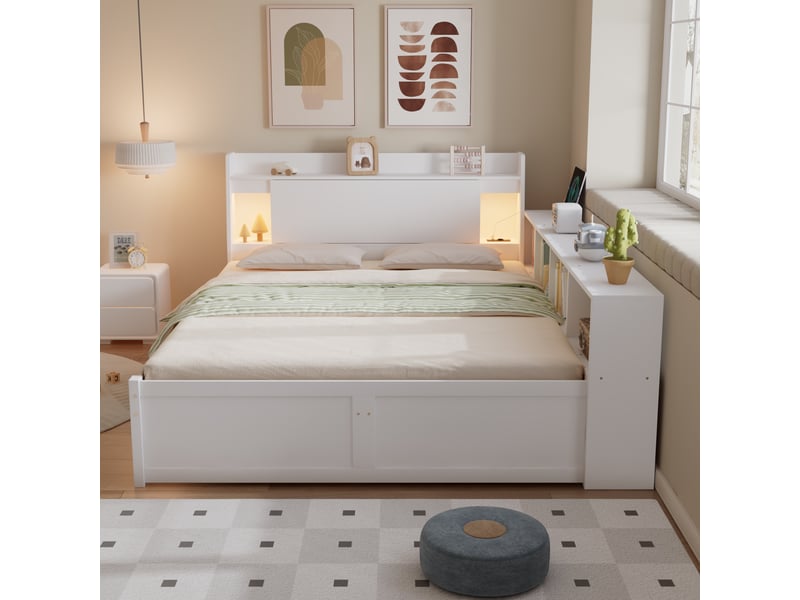  Lit avec rangement 140x200cm coloris blanc pin et mdf lit enfant blanc - Conforama D
