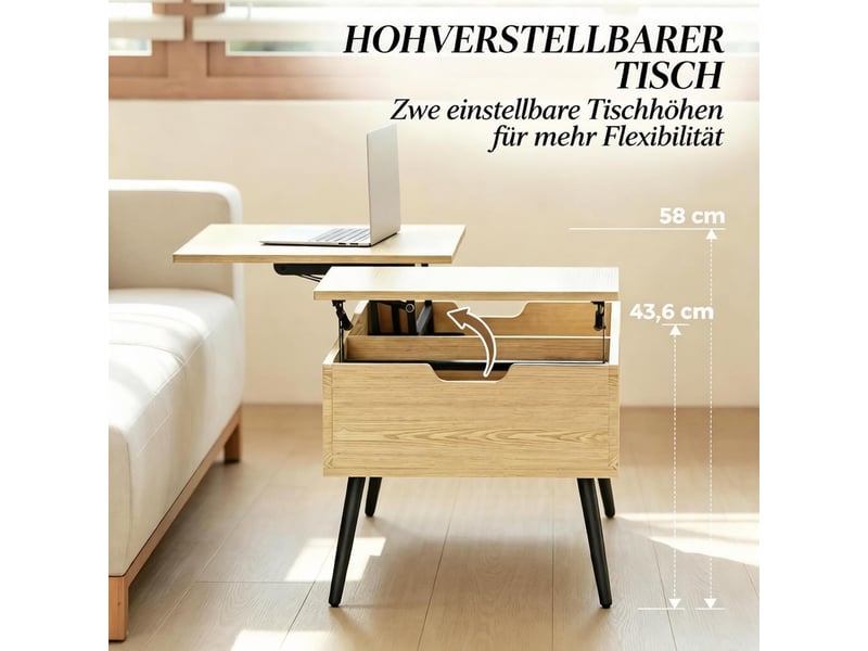  Table basse relevable avec rangement - lpospi - double plateau levant, panneau de particules et métal - noir effet bois  - Conforama E