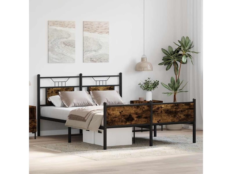  Lit double- lit adulte -  cadre de lit sans matelas chêne fumé 140x200 cm bois ingénierie  - Conforama D