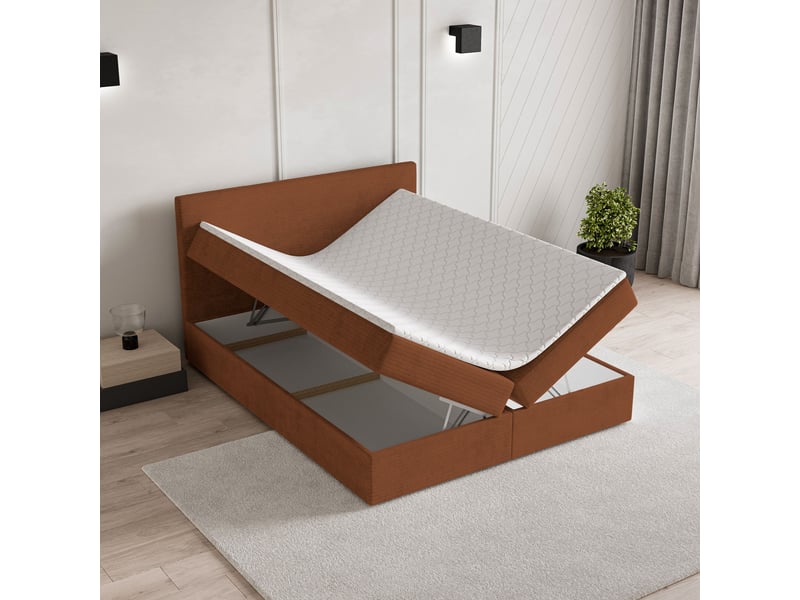  Boxspring nira 200x200 cm, lit complet avec matelas, orange  - Conforama C
