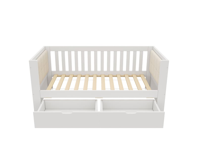 Lit avec rangement 90x190 cm avec 2 tiroirs et sommier à lattes inclus blanc - Conforama D