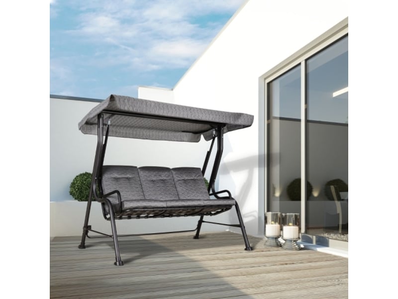 Balancelle de jardin 3 places, toit pare-soleil réglable, textilène gris, 200x120x170 cm - Conforama B