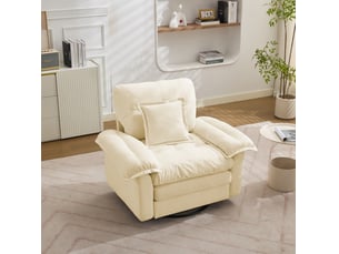 Fauteuil 116x84x96 cm, pivotant 360°, ergonomique, coussin de soutien, base métal, pour salon, chambre, chenille beige