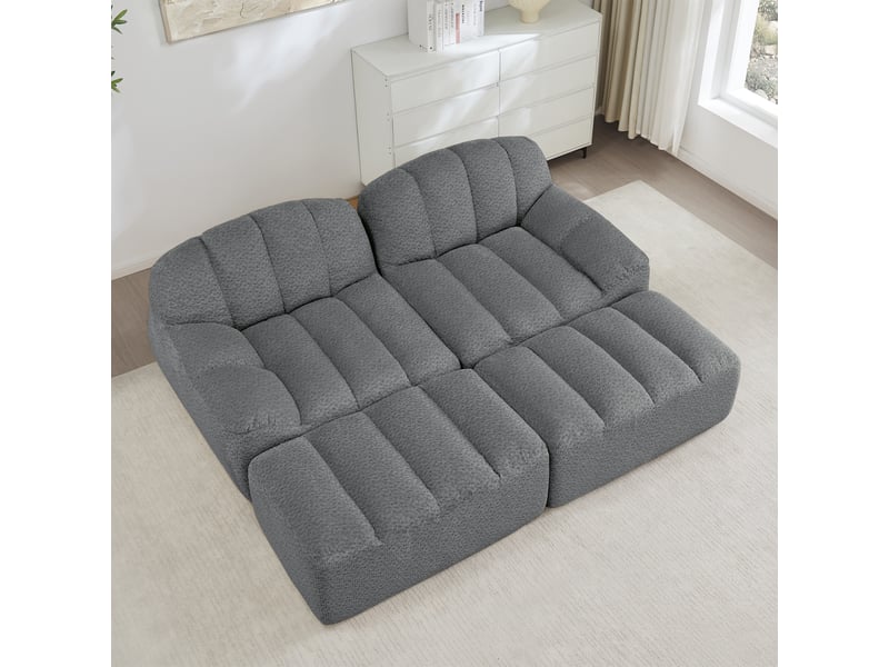 Canapé panoramique coquille 2 places, 2 poufs gris – 210 x 165 x 79 cm Fay Lum - Conforama D