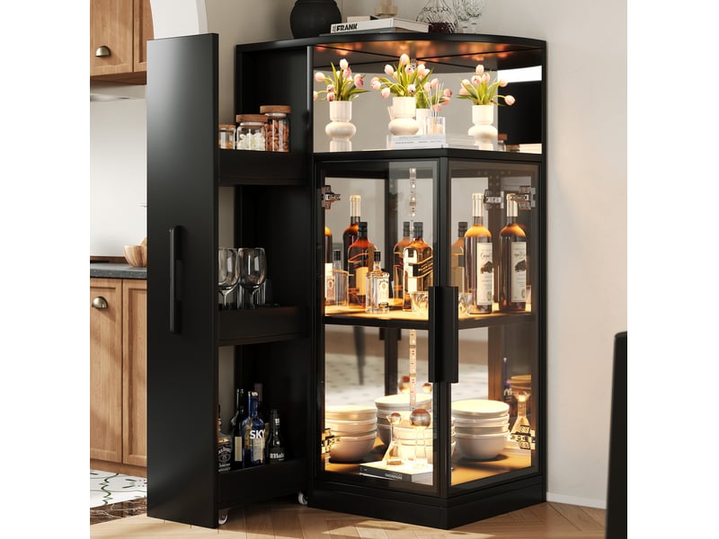  Vitrine en verre 64 x 42 x 112 cm – noir – led multicolore et rangement coulissant – design moderne  - Conforama D