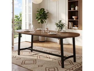 Table à manger 180 x 80 x 75 cm style simple table de salle à manger 6 à 8 personnes bords arrondis pieds en fer coloris bois de noyer