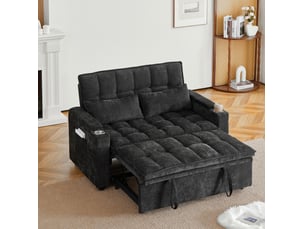 Canapé droit convertible ELVMI 2 places Tissu noir avec coffre de rangement