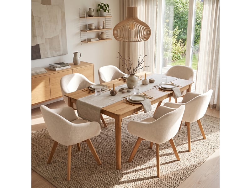 Lot de 6 chaises de salle à manger pivotantes à 360° – tissu effet lin respirant, pieds en bois massif - beige - Conforama B