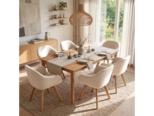Lot de 6 chaises de salle à manger pivotantes à 360° – tissu effet lin respirant, pieds en bois massif - beige