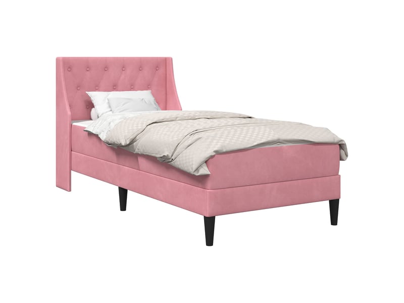  Lit simple- lit adulte -  cadre de lit avec matelas rose 100 x 200 cm velours  - Conforama A