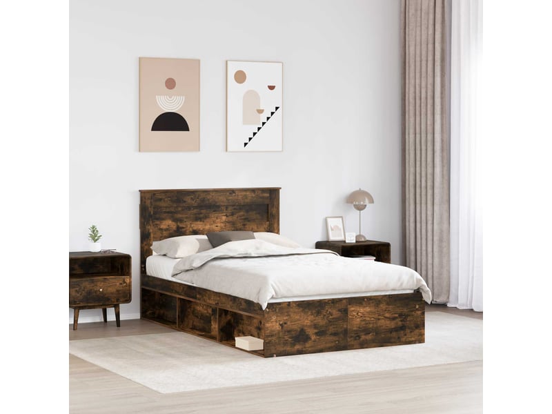  Lit double- lit adulte -  cadre de lit uni chêne fumé 135 x 190 cm bois de pin massif  - Conforama B