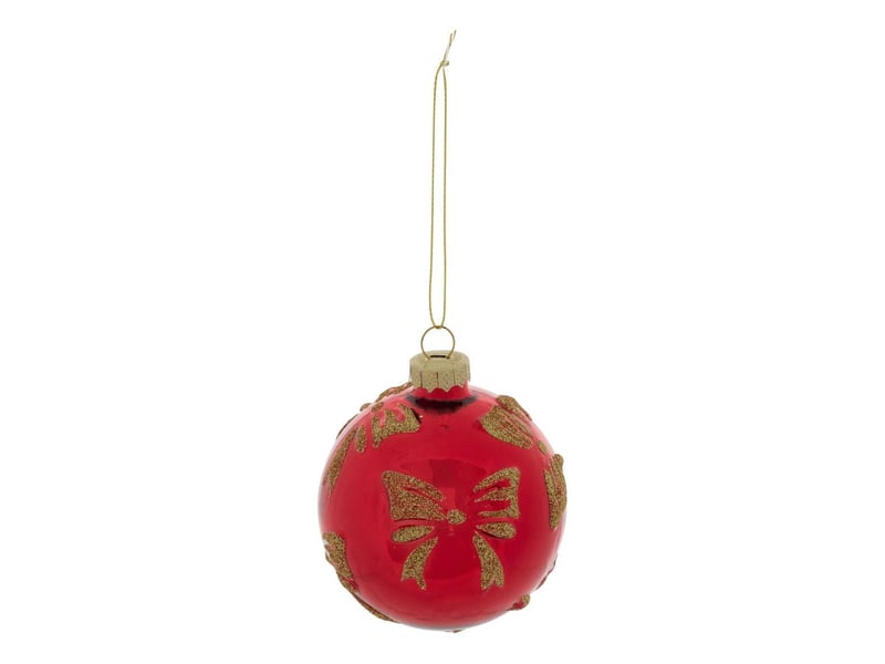  Boule de noël motif nœud doré en verre rouge d. 80 mm  - Conforama A