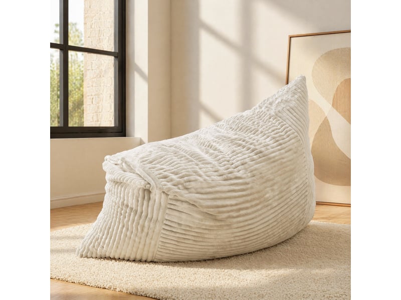 Grande fauteuil pouf convertible 180x125 cm pour la détente, sans assemblage, assise moelleuse, tissu côtelé blanc - Conforama E