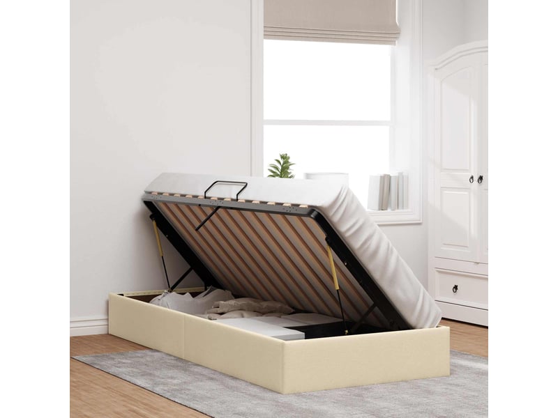  Lit simple- lit adulte -  cadre de lit ottoman avec stockage crème 100 x 200 cm tissu  - Conforama C