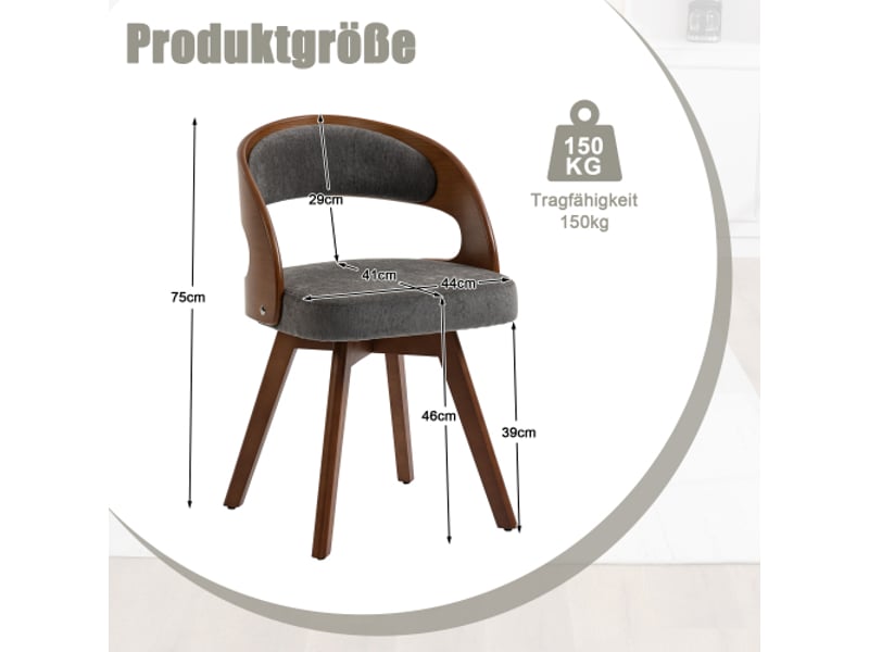  Ensemble de 2 chaises en bois pivotantes – dossier incurvé, coussins coton-lin gris – chaises d'appoint cuisinecafé  - Conforama C
