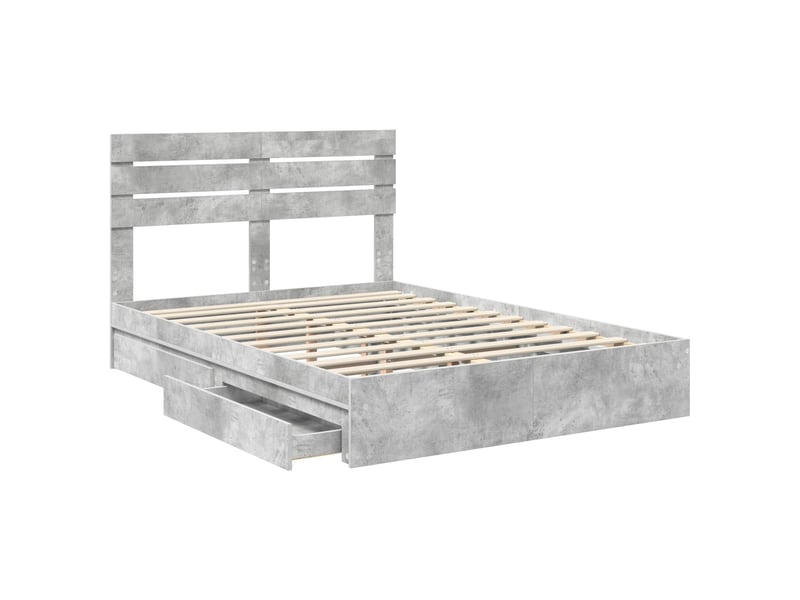 Lit double- lit adulte - lit de rangement gris béton 150 x 200 cm bois d'ingénierie - Conforama D