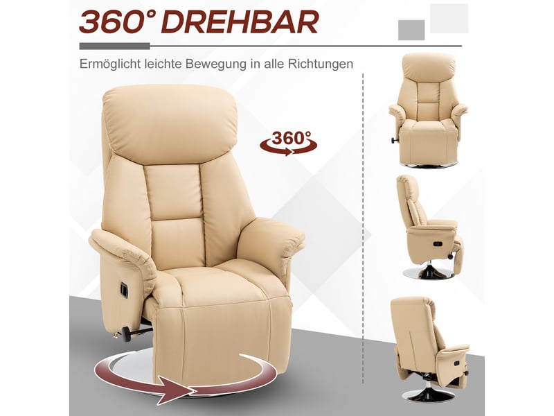  Fauteuil de relaxation inclinable pivotant avec repose-pieds similicuir beige  - Conforama E
