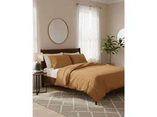 Parure housse de couette renforcée coton 140x200 et taie 60x60 jaune moutarde