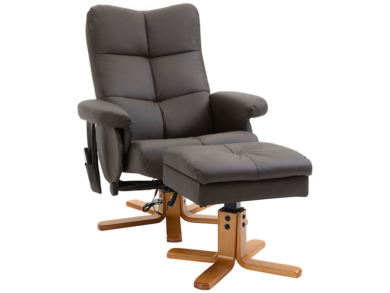 Fauteuil relax massant avec pouf, inclinaison 145°, similicuir marron, pivotant à 360° pour salon - Conforama A