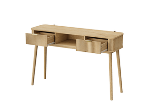 Console vintage 120x35x77,6 cm avec 2 tiroirs et niche ouverte mdf panneau de particules bois clair