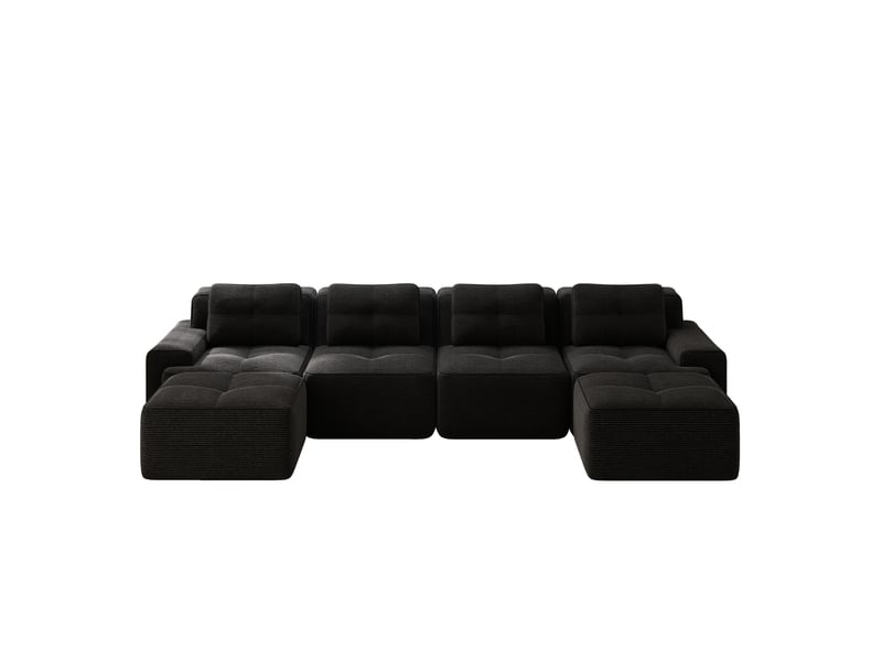  Canapé d'angle, canapé modulable, sans montage, avec méridienne, en velours, forme u, 4 places, noir, style cloud, sans cadre, base antidérapante  - Conforama W