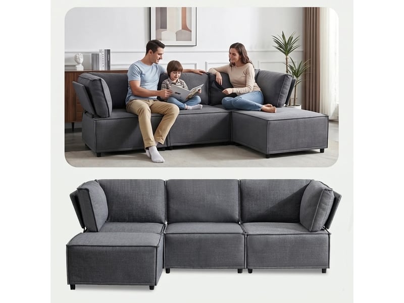  Canapé convertible modulaire 4 places fonction couchage 238 x 154 x 75 cm style minimaliste sans accoudoirs  - Conforama W