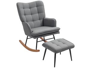 Fauteuil à bascule avec repose-pieds, confortable, jusqu'à 130 kg, aspect lin, 64 x 89 x 90 cm, gris foncé