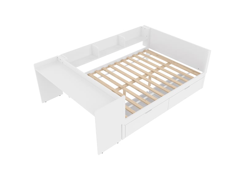  Lit 140x200 cm bois blanc avec bureau intégré, étagères et tiroirs, sans matelas  - Conforama A