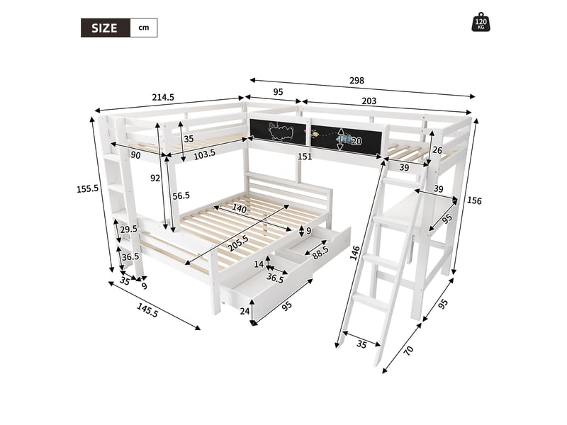 Lit superposé enfant 140x200 cm – blanc et bois clair – bureau intégré, 2 tiroirs – sans matelas - Conforama C
