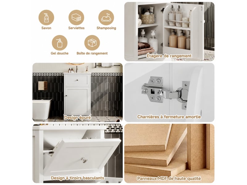  Meuble vasque blanc 51 cm en mdf laqué avec vasque en céramique intégrée  - Conforama E