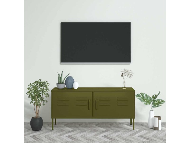  Meuble tv - banc tv - meuble de rangement vert olive 105x35x50 cm acier  - Conforama B