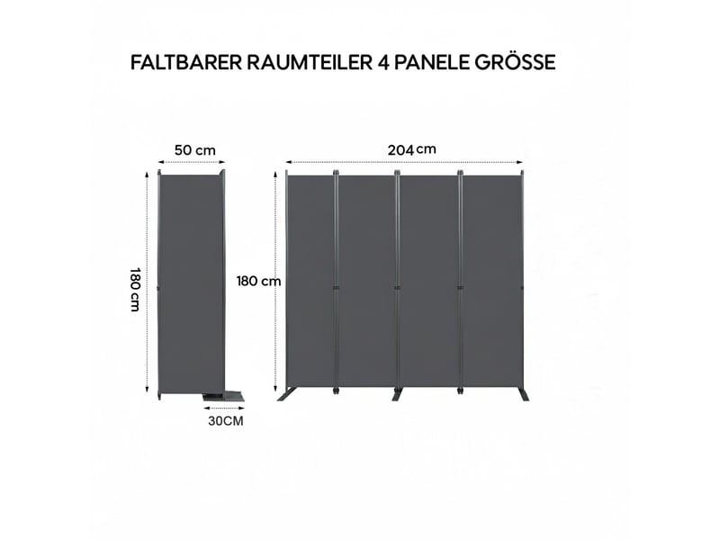  Paravent séparateur 4 panneaux 204 x 180 cm – gris foncé – pliable et autoportant en métal pour intérieur  - Conforama C