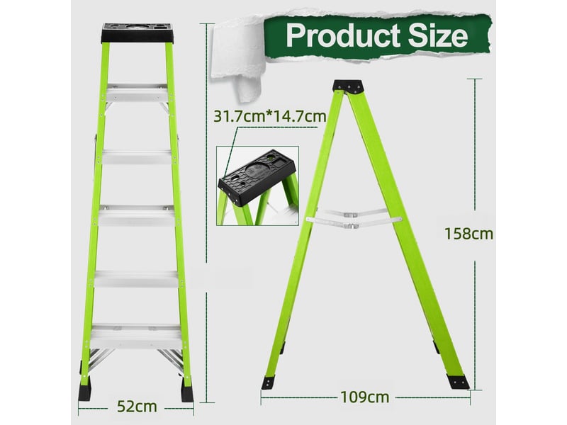 Escabeau double accès 5 marches en fibre de verre, pliable avec pieds antidérapants, charge maximale 150 kg, isolant pour travaux électriques  - Conforama C