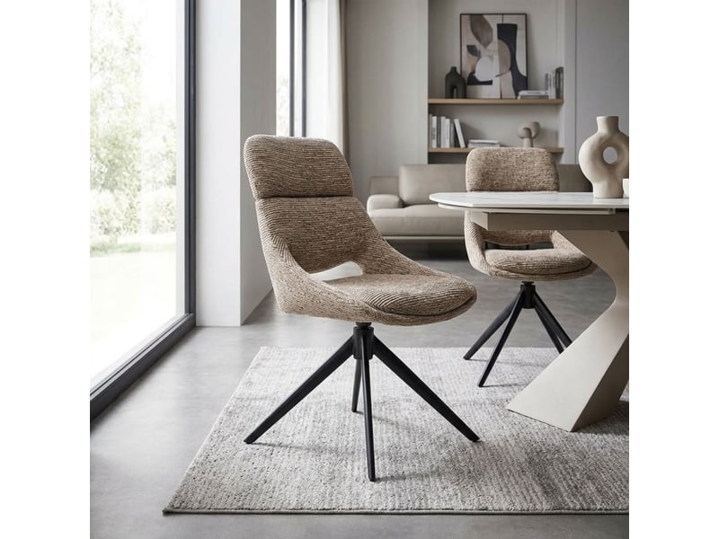  Lot 2 chaises de repas pivotantes 360° tissu taupe pieds métal – maple  - Conforama B