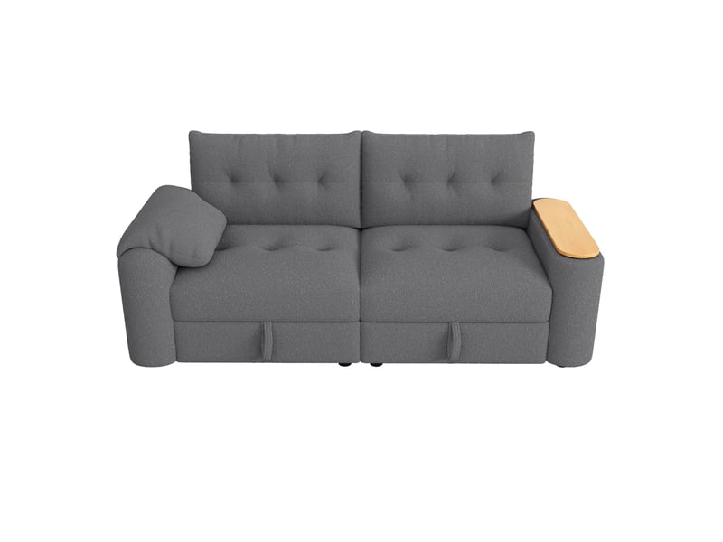 Canapé modulaire 2 places 207,5 x 80 cm – gris – rangement, table pivotante et appuie-tête intégré - Conforama A