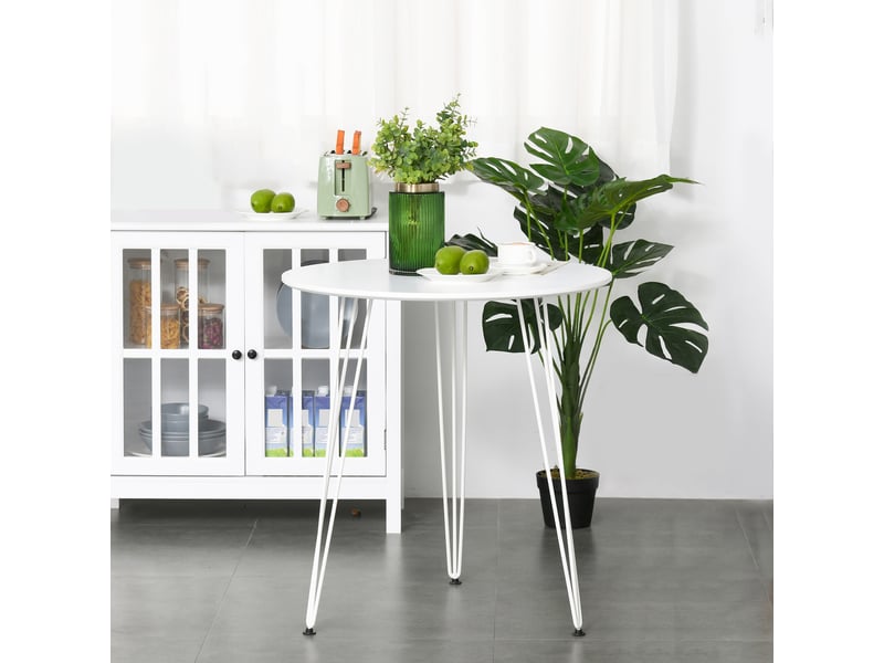  Table ronde, pieds métal épingle à cheveux, nordique moderne, cuisinesaloncafébar, ø70x75 cm, blanche.  - Conforama C