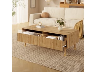 Table basse 110x50x40 cm en mdf avec led et 2 tiroirs bois chicfurn