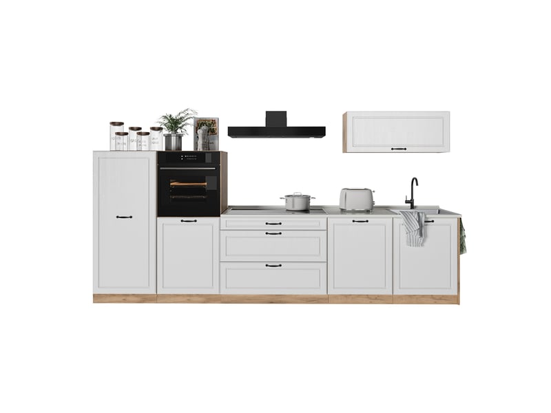  Vicco cuisine, blanc campagnechêne doré, 340cm sans plan de travail  - Conforama E