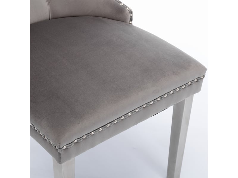 Lot de 2 chaises de salle à manger en velours gris, bois massif, capitonné, pieds chromés - design moderne - Conforama E