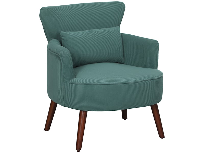  Fauteuil d'accent 69x69.5x78cm – fauteuil lounge individuel avec coussin lombaire et pieds en bois massif – velours côtelé - vert foncé  - Conforama A