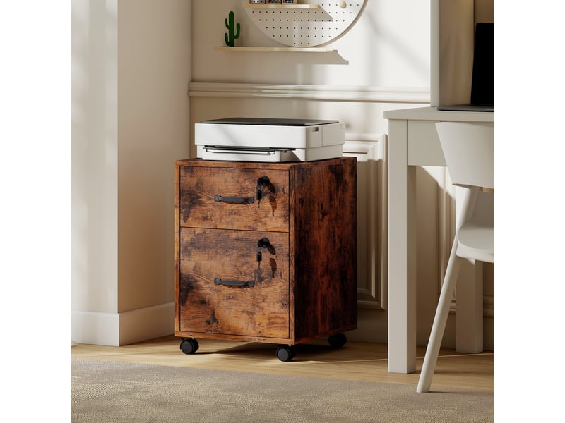  Caisson de bureau mobile 2 tiroirs sur roulettes marron 40 x 40 x 54,1 cm  - Conforama E