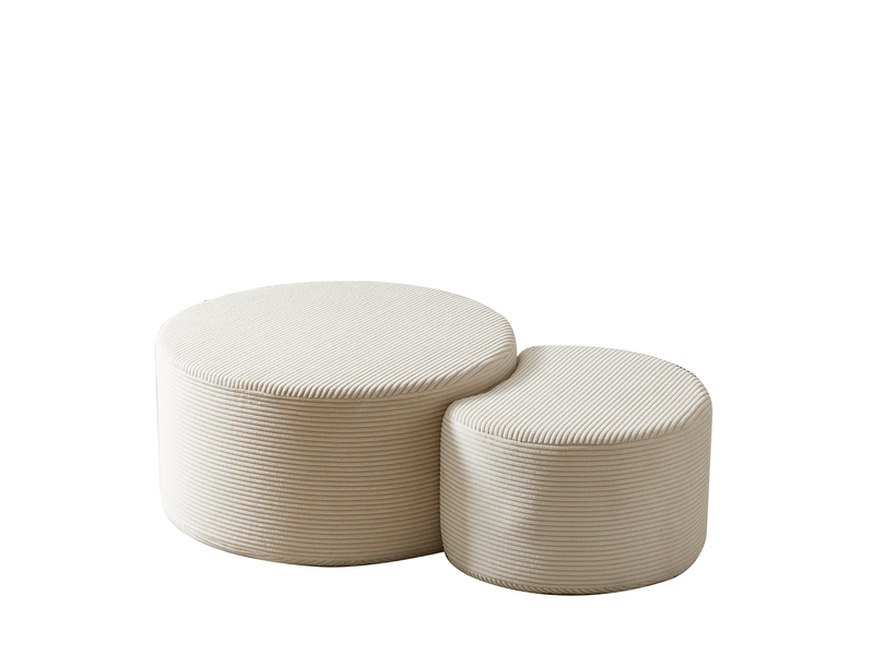 Table basse rondes 2 pièces 127x81x40 cm style moderne, gain de place multifonction assise sans montage tissu beige - Conforama A